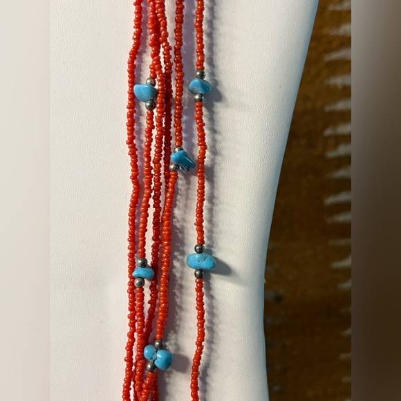Vintage Artisan Crafted Red Coral & Turquoise 6-Strand Necklace - Picture 4 of 12